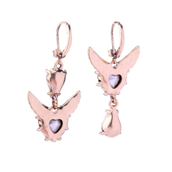 HEART ANGEL WING RHINESTONE DANGLE EARRINGS - Picture 6 of 8